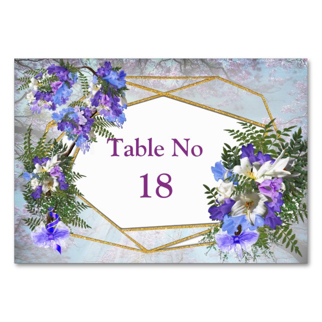 Numéro De Table Thème de fleurs géométriques or et jacaranda (Devant)