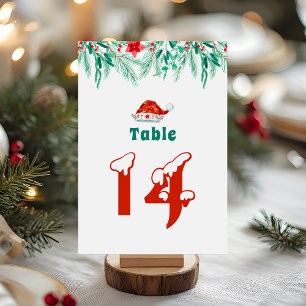 Numéro De Table Thème de Noël Chapeau de Père Noël Verdure d'Hiver