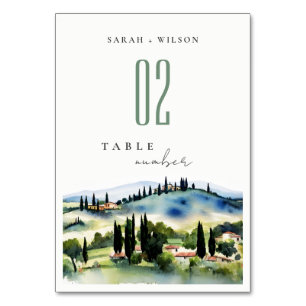Numéro De Table Toscane Italie Aquarelle Paysage Mariage