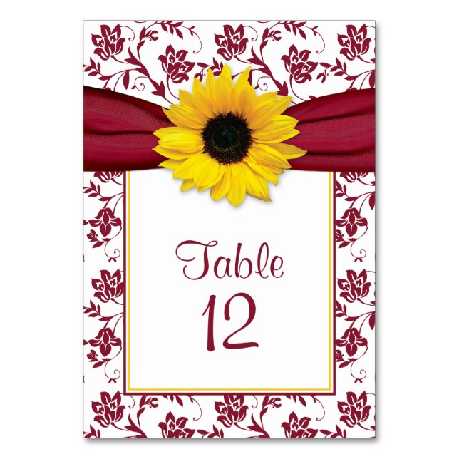 Numéro De Table Tournesol Bourgogne Floral Mariage (Par défaut)