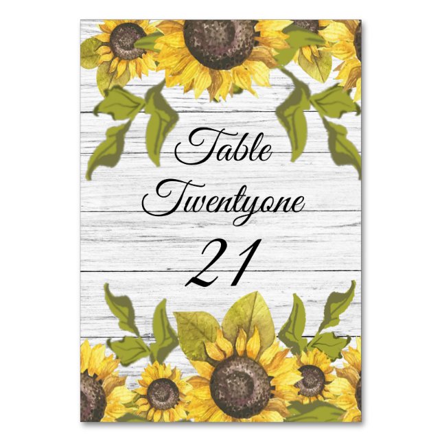 Numéro De Table Tournesol en bois blanc Patiné rustique (Par défaut)