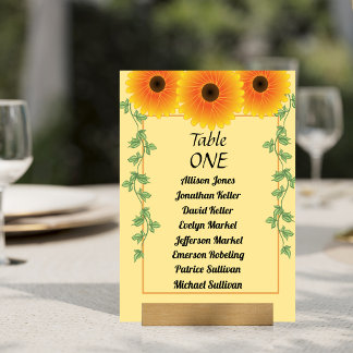 Numéro De Table Tournesol ensoleillé levant