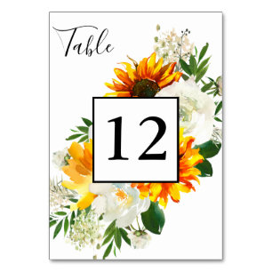 Numéro De Table Tournesol & Rose blanche Artsy Floral - Blanc 2