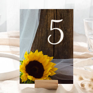 Numéro De Table Tournesol rustique et Mariage campagnard en bois d