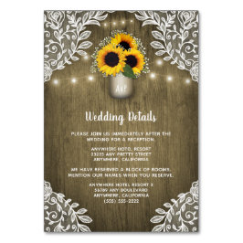 Numéro De Table Tournesol rustique Mason Mariage pot Insérer des c