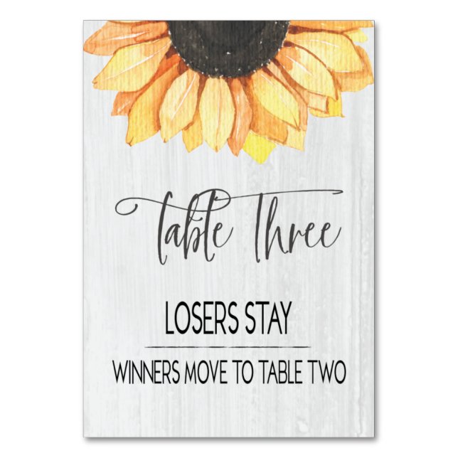 Numéro De Table Tournesol Rustique Tableau Trois Bunco Numéro de t (Par défaut)