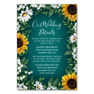 Numéro De Table Tournesol turquoise Pays Mariage rustique Insérer