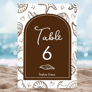 Numéro De Table Tout ce que je vois est Amour Coquillages Marron