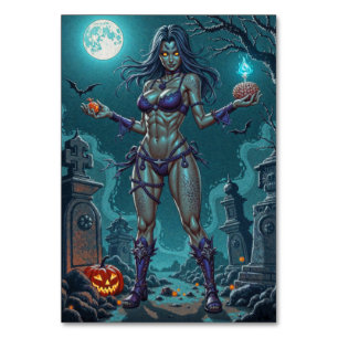 Numéro De Table Traite d'Halloween ou ami Zombie w Cerveau