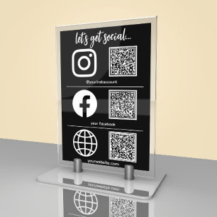 Numéro De Table Triple Icône Et Code QR Business Social Media Sign