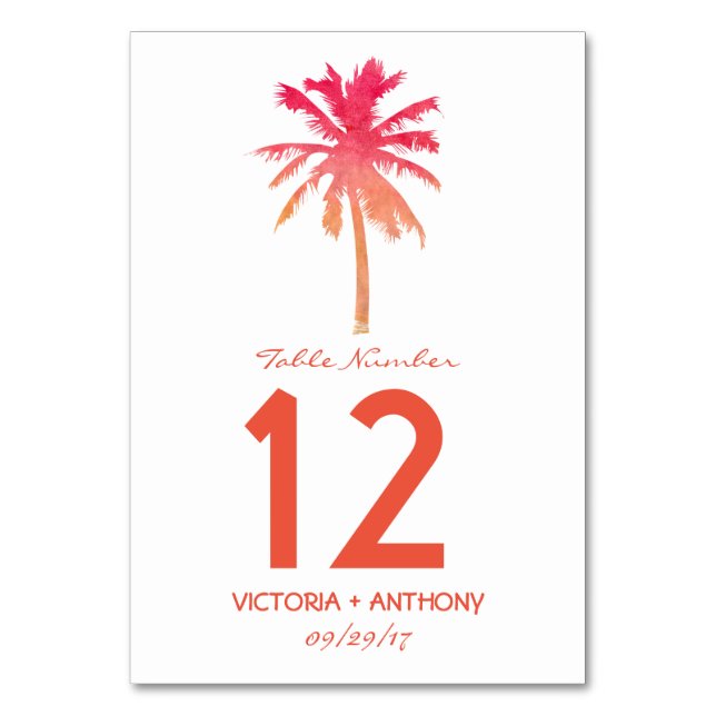 Numéro De Table Tropical Sunset Palm Tree Beach Numéro de mariage (Par défaut)