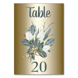 Numéro De Table Tulipes blanches avec Mariage or