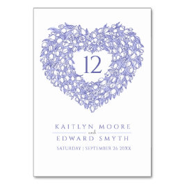 Numéro De Table tulipes bleues monogramme mariage personnalisé