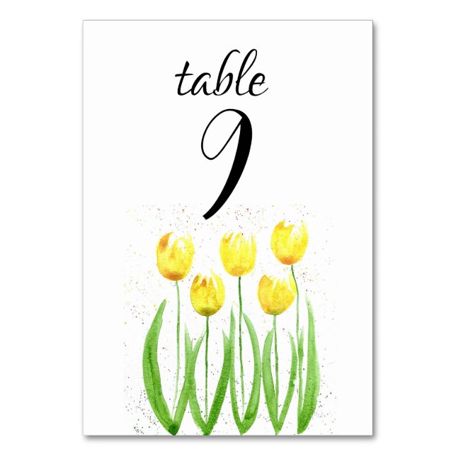 Numéro De Table Tulipes Jaunes Printemps Fleurs Florales Mariage (Par défaut)