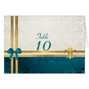 Numéro de table turquoise bleu et crème damassé