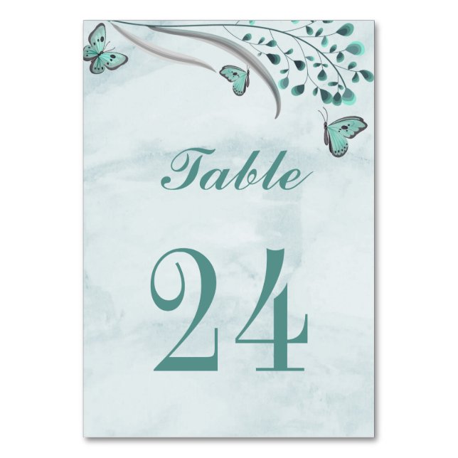 Numéro De Table turquoise bleu romantique papillons feuille botani (Par défaut)