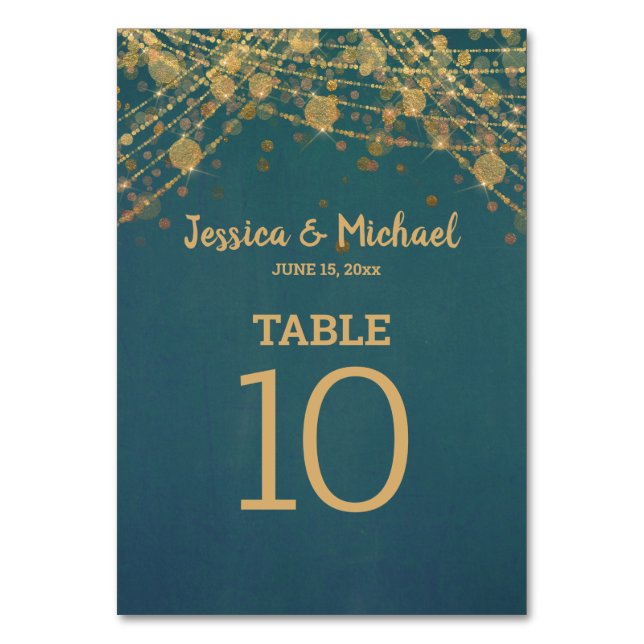 Numéro De Table Turquoise Gold String éclaire Bokeh Mariage (Par défaut)