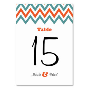 Numéro De Table Turquoise moderne & Orange Chevron & Lovebirds Mar