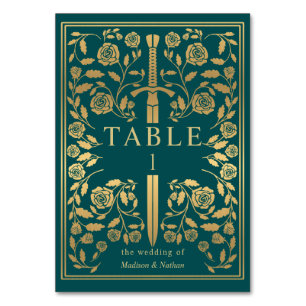 Numéro De Table Turquoise Royal Médiéval Épée Mariage Numéro de ta