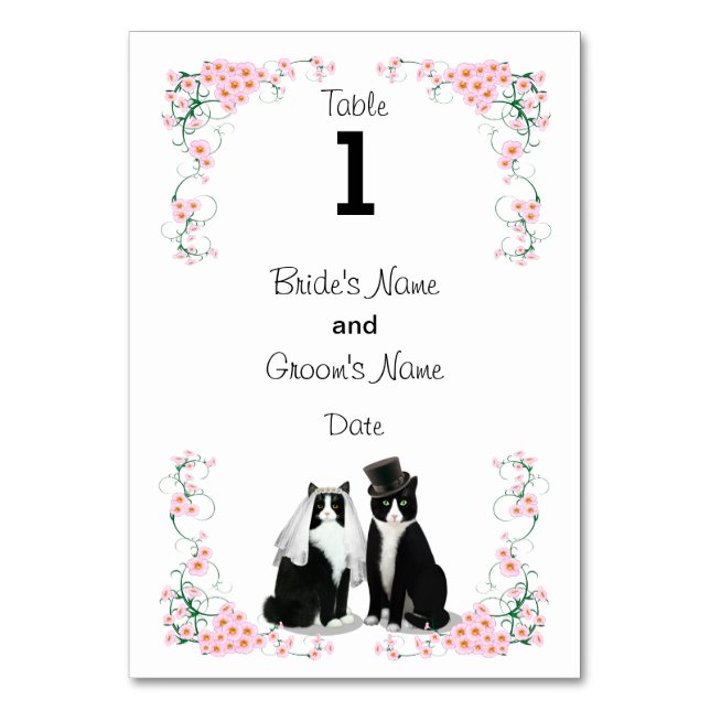 Numéro De Table Tuxedo Cat Mariage (texte sur 1 côté) (Par défaut)