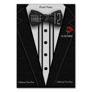 Numéro de table Tuxedo noir et Rose rouge