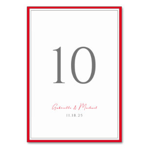 Numéro De Table Typographie minimale Élégance intemporelle Rouge c