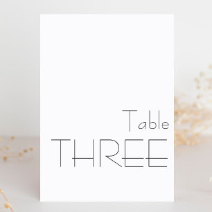 Numéro De Table Typographie minimaliste Noir Blanc Jouant TROIS