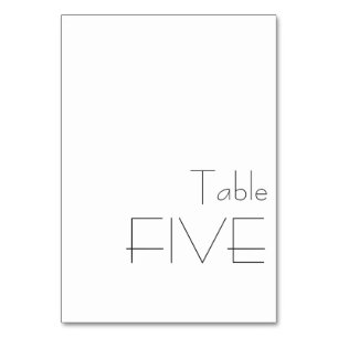 Numéro De Table Typographie minimaliste Noir Blanc Jouer CINQ