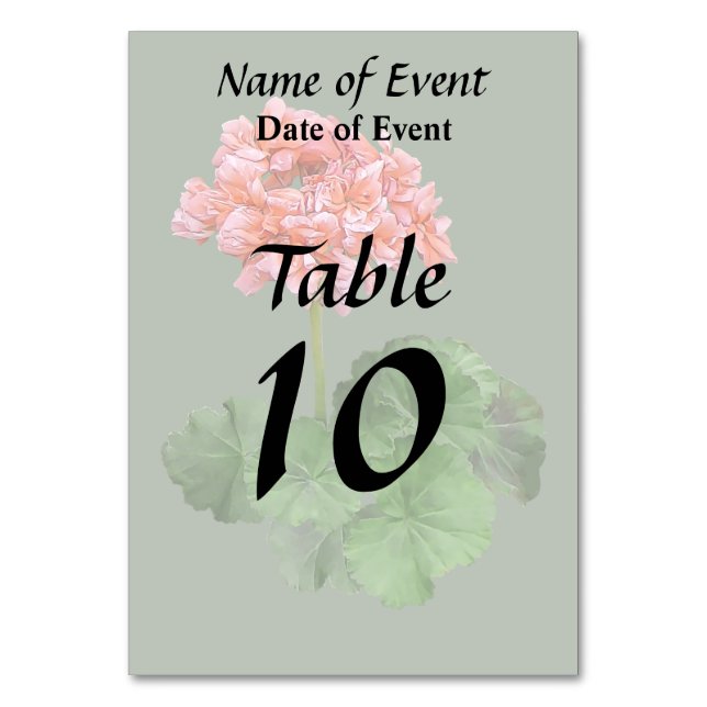 Numéro De Table Un Géranium rose (Dos)