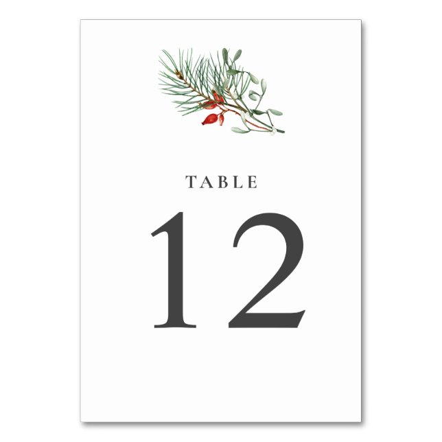 Numéro De Table Vacances hiver Botanique de verdure et baies RSVP (Par défaut)