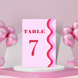 Numéro De Table Vague Rétro Onde 70s Rouge et Rose Table 7 Mariage