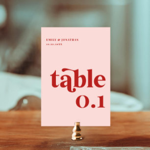 Numéro De Table Valentine Mariage rouge et rose