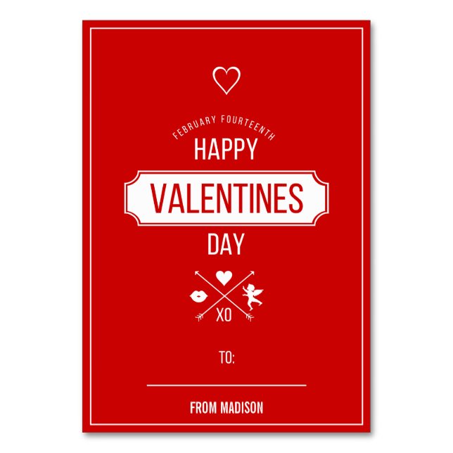 Numéro De Table Valentine Symboles Classroom Valentine Card (Par défaut)