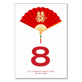 Numéro De Table Ventilateur chinois et double bonheur | Mariage ch