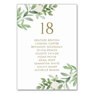 Numéro De Table Verdure et Fleurs blanches Mariage d'or Siège