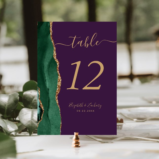 Numéro De Table Vert émeraude Or Agate Violet Mariage (Créateur téléchargé)