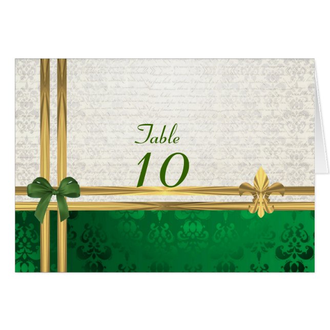 Numéro de table vert et crème damassé (Devant horizontal)