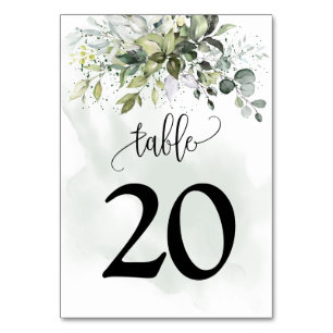 Numéro De Table Vert Eucalyptus Aquarelle Vert Poussière Mariage