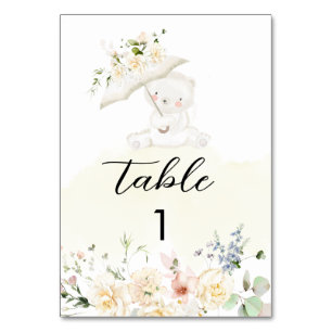 Numéro De Table Vert Ours Jaune Neutre Baby shower Floral