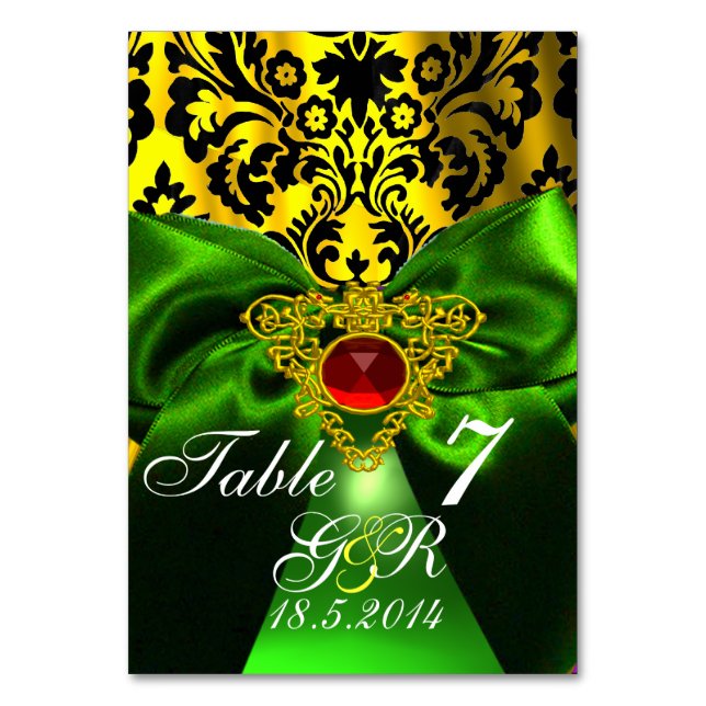 NUMÉRO DE TABLE VERT RIBBON OR CELTIC COEUR DOMMASQUE MONOGRAPHE (Par défaut)