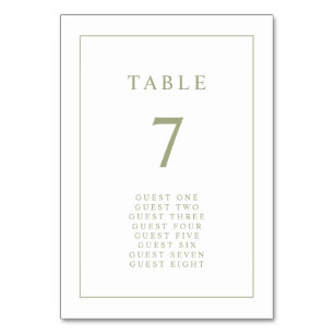 Numéro De Table Vert Sauge Élégant Simple Minimal Bordure Mariage