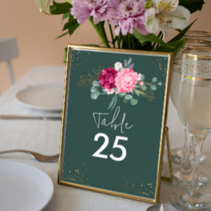 Numéro De Table Vert simple surface Mariage floral rose pâle