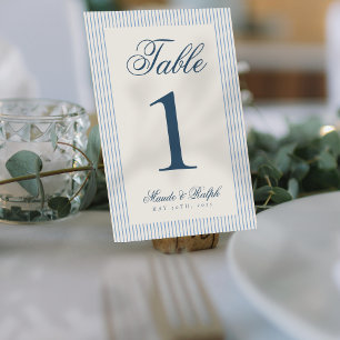 Numéro De Table Vieux argent intemporel Mariage de bande bleue
