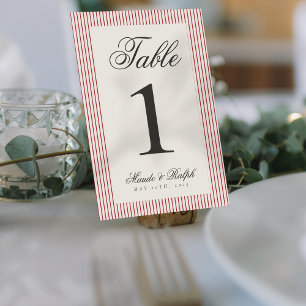 Numéro De Table Vieux argent intemporel Mariage de la bande rouge