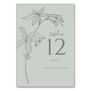 Numéro De Table Vignes minimalistes dessinées à la main Gris vert
