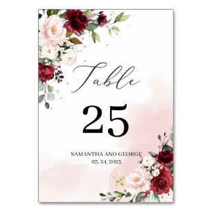 Numéro De Table Vine merlot burgundy rose pâle mariage