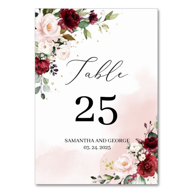 Numéro De Table Vine merlot burgundy rose pâle mariage (Par défaut)