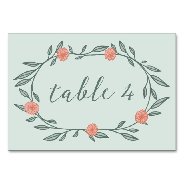 Numéro De Table Vins Floraux Wreath Chic Elegant Rose Green Custom (Devant)