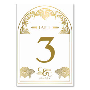 Numéro De Table Vintage Art Déco or Unique Monogram Arch Mariage