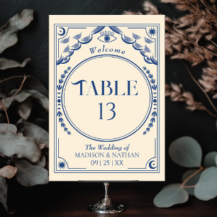 Numéro De Table Vintage Bleu Élégant Mariage de Tarot mystique